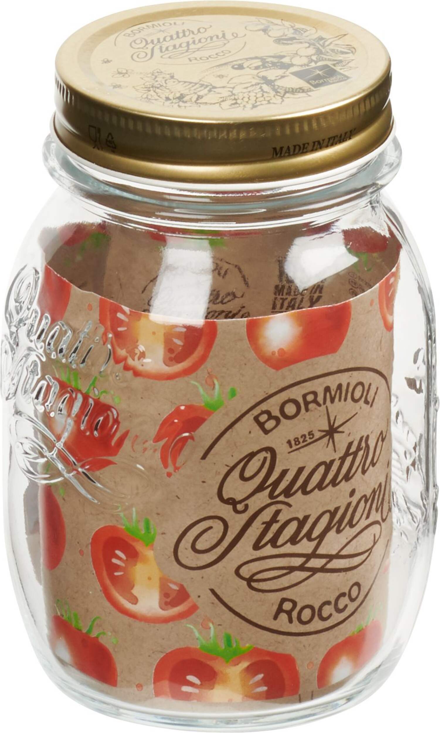 Quattro Stagioni Regular Mouth Glass Mason Jar with Sealing Lid, 500 mL Front_Three_Fourths_Angled_Right