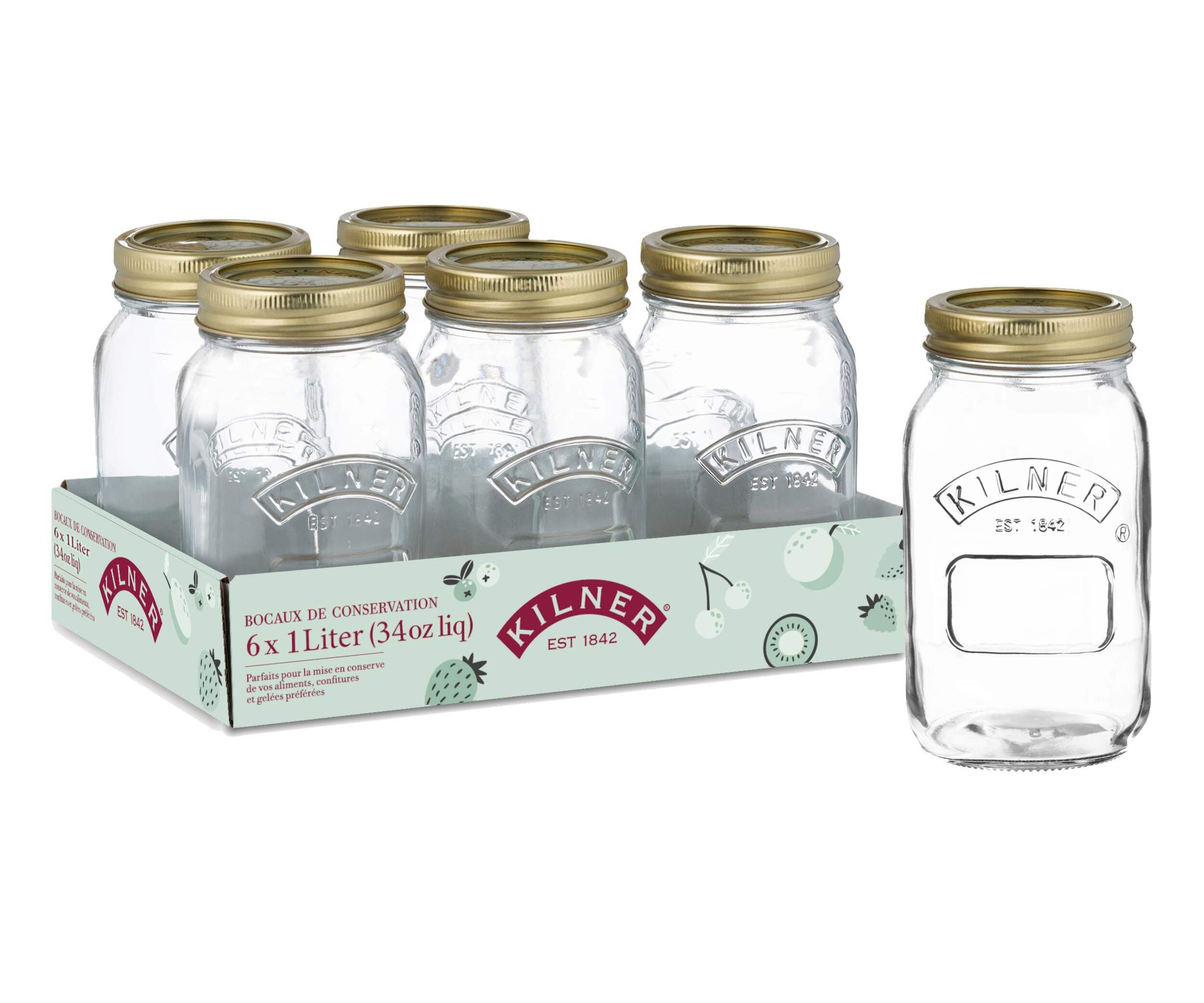 Kilner Mason Regular Mouth Jar, 1-L, 6 Count Composite_or_Mixed