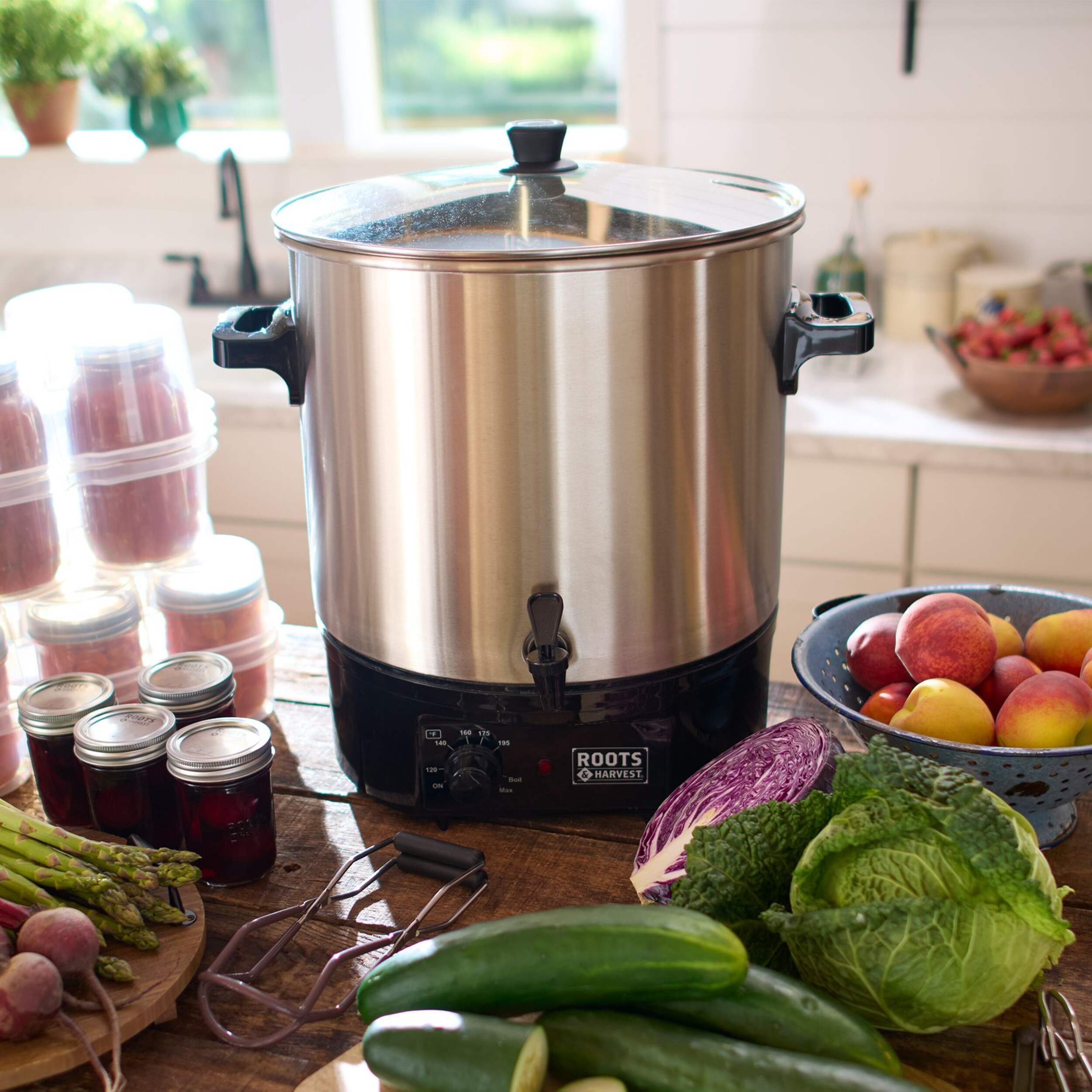 Roots & Harvest Electric Bath Canner with Glass lid & Canning Rack Front_Elevated
