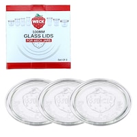 Weck 100mm Glass Lids for Weck Jars, Dishwasher/Microwave-Safe, 3-pk