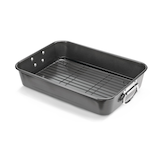 MASTER Chef Multi-Purpose Roaster with Rack, Dishwasher Safe, 9-12 lb, 25.4 x 38cm Front_Three_Fourths_Angled_Left