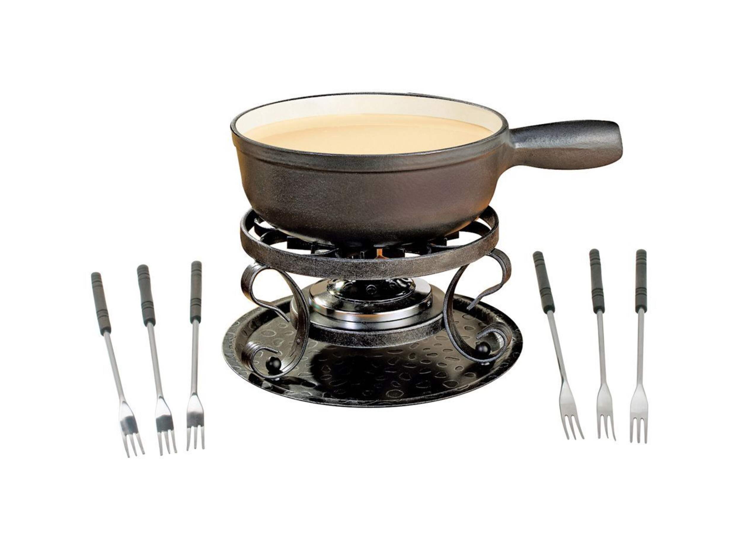 Service à fondue Swissmar Lugano en fonte, noir mat, 9 pces Front_Elevated