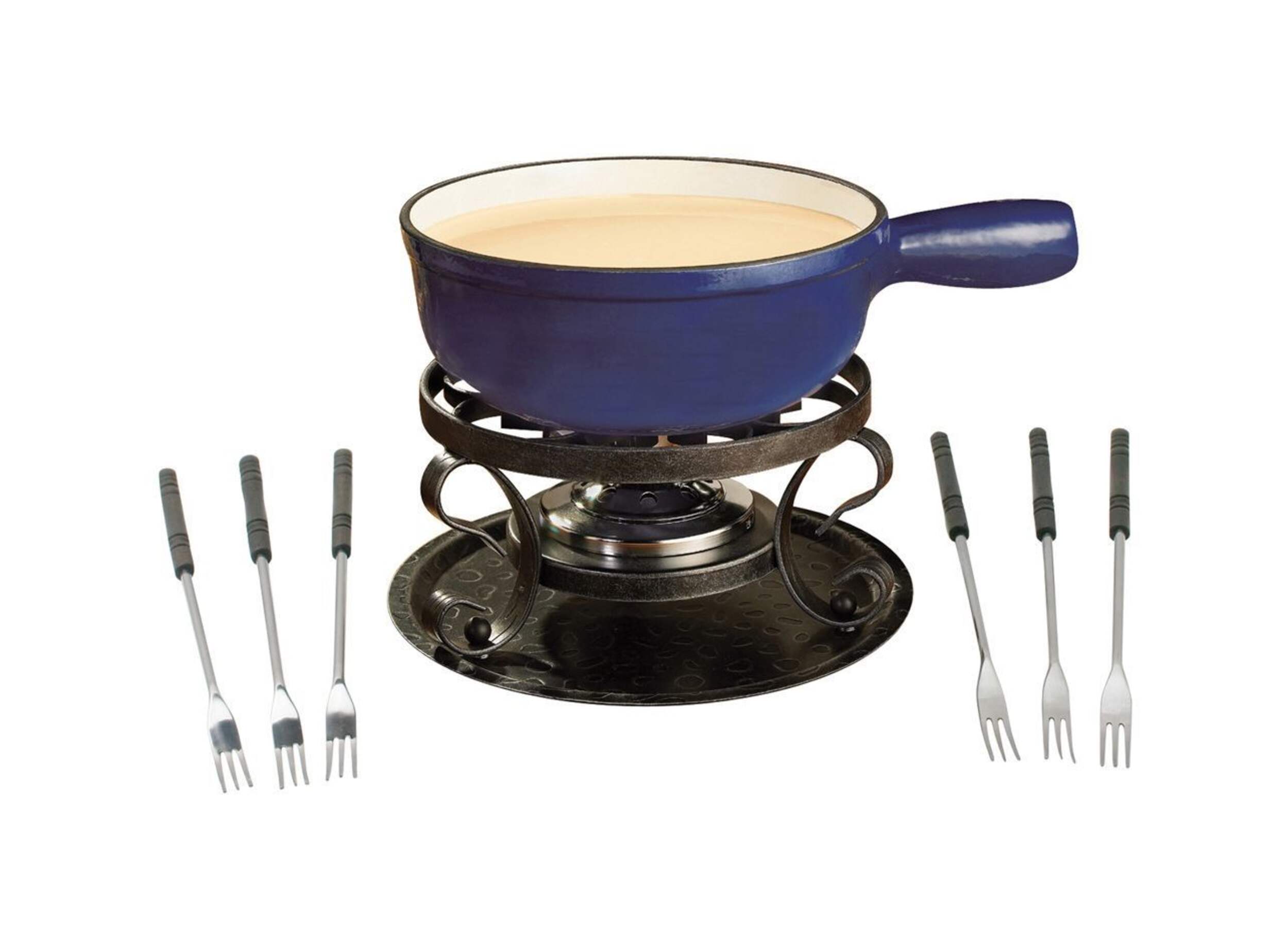 Service à fondue Swissmar Lugano en fonte, bleu foncé, 9 pces Front_Elevated