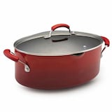 Rachael Ray Hard Enamel Covered Pasta Etc. Pot, Red, 8-qt Front_Three_Fourths_Angled_Right