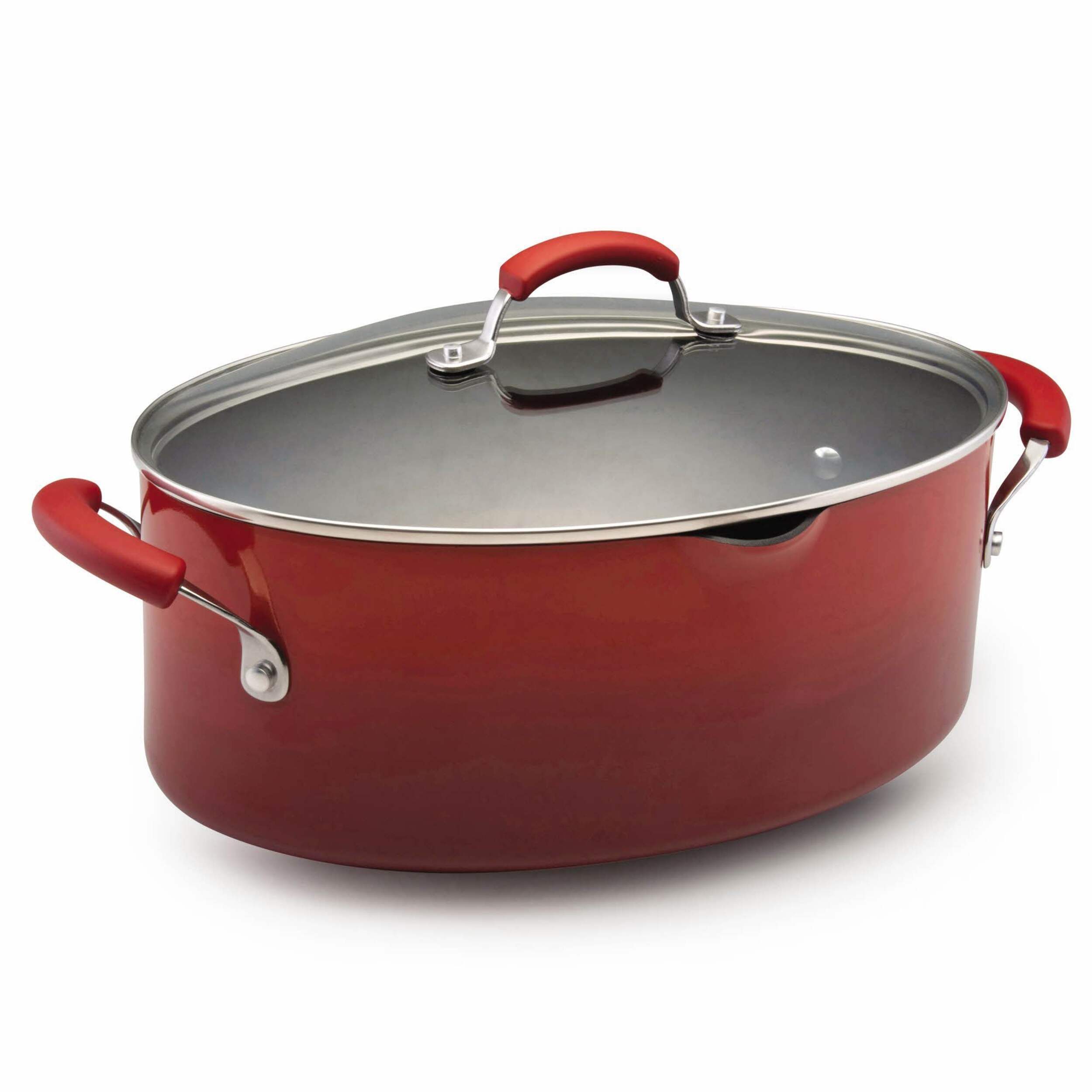 Rachael Ray Hard Enamel Covered Pasta Etc. Pot, Red, 8-qt Front_Three_Fourths_Angled_Right