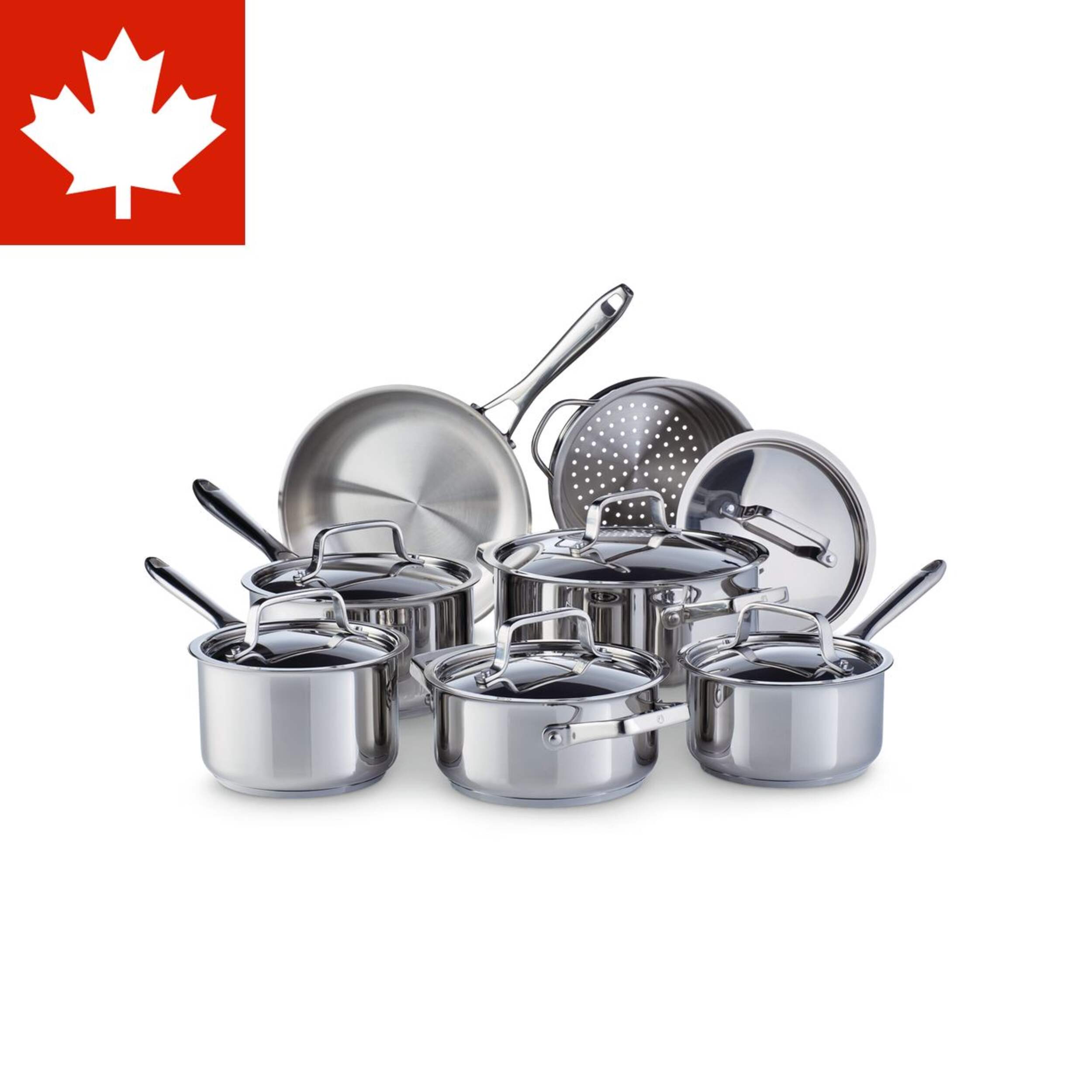 PADERNO Canadian Signature Stainless Steel Cookware Set, Dishwasher & Oven Safe, 13-pc Composite_or_Mixed