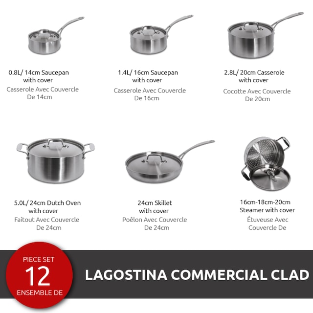 Lagostina 3Ply Commercial Clad Stainless Steel Cookware Set & Oven