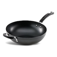 Lagostina Carbon Steel Wok Stir Fry Pan, Oven Safe, Black, 30-cm Front_Three_Fourths_Angled_Left