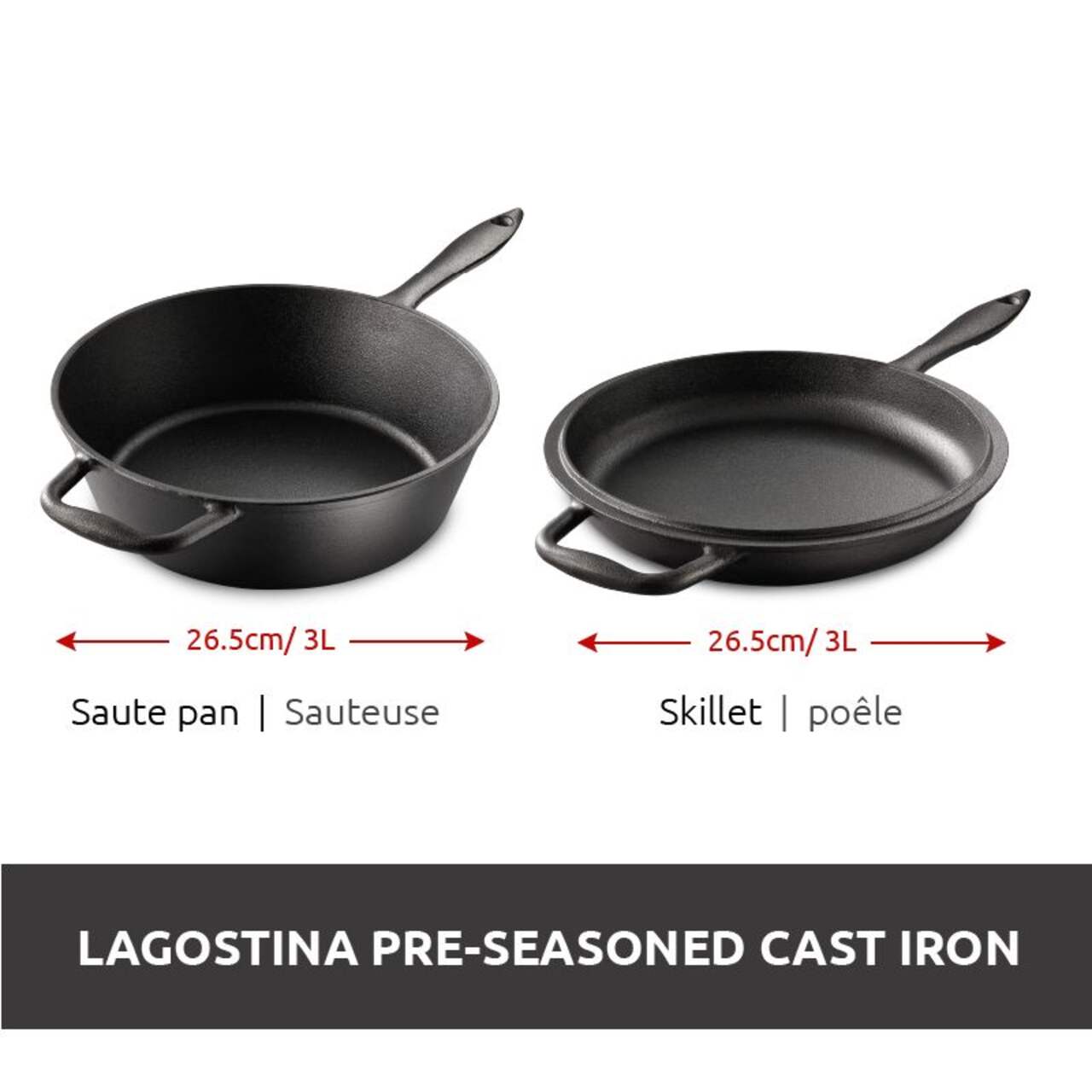 MASTER Chef Preseasoned Cast Iron Frying Pan, Oven Safe, Black, 30.4cm