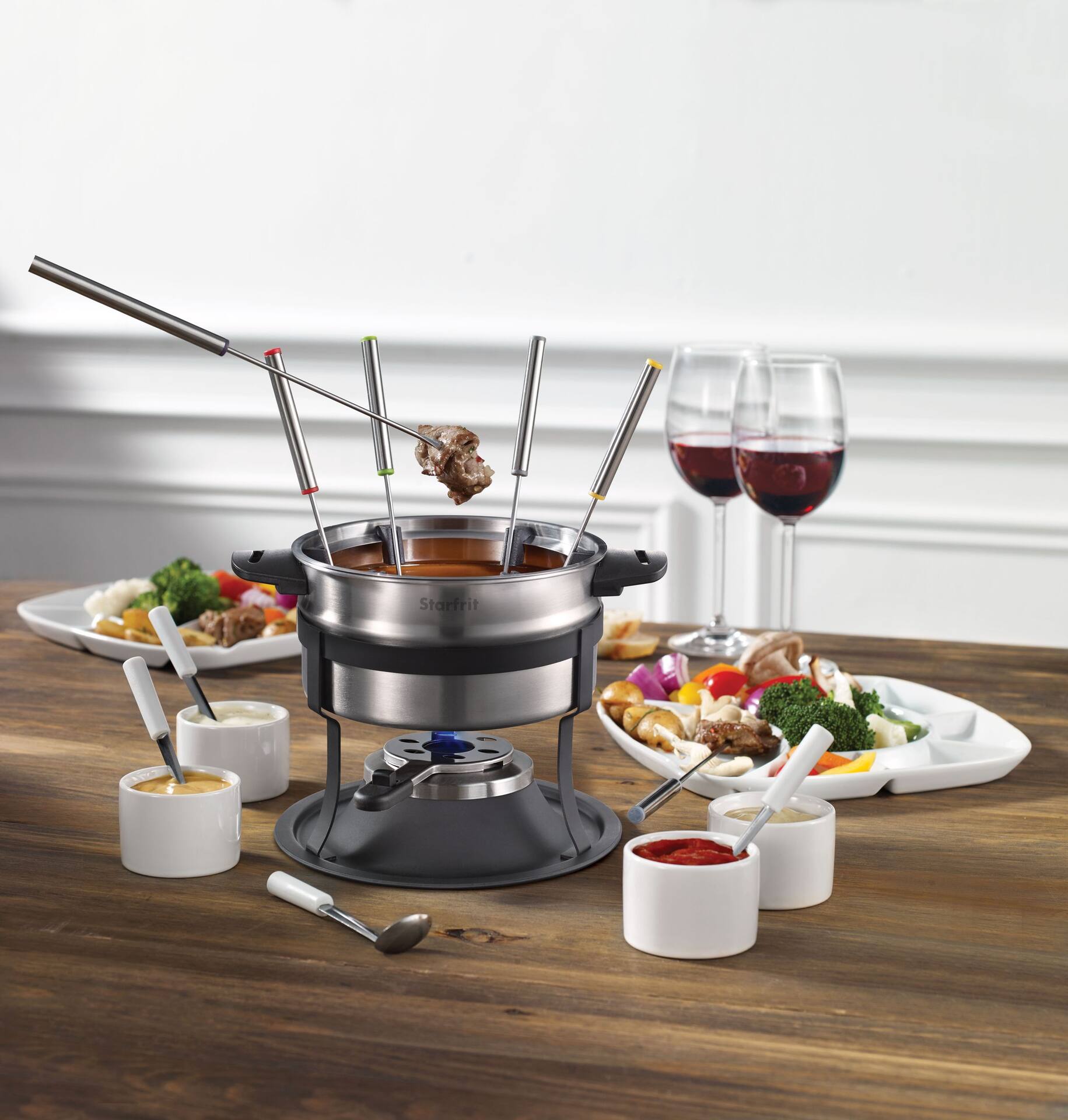 Heritage 3-in-1 Stainless Steel Fondue Set w/ 6 Forks, 1.6L, 19-pc