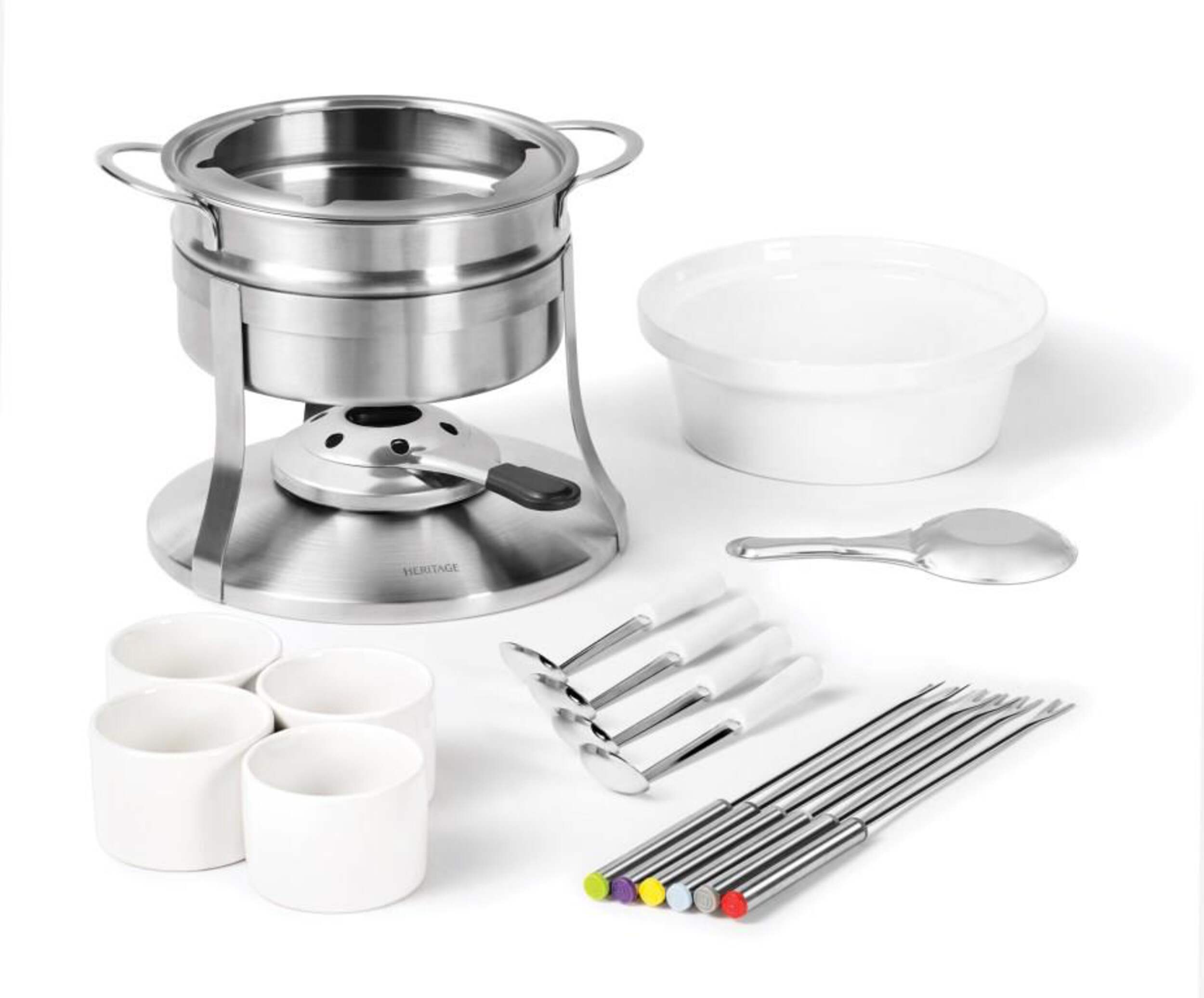 Heritage 3-in-1 Stainless Steel Fondue Set w/ 6 Forks, 1.6L, 19-pc Composite_or_Mixed