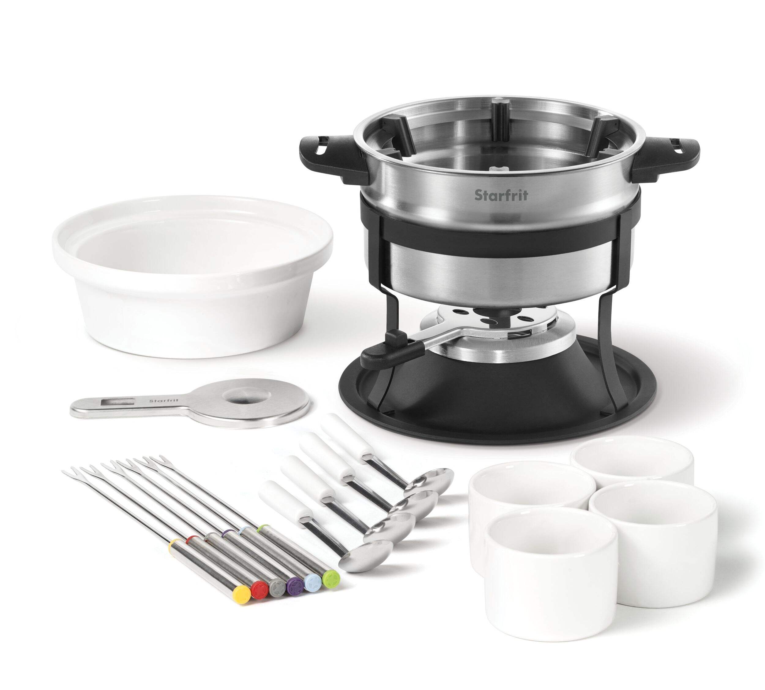 Heritage 3-in-1 Stainless Steel Fondue Set w/ 6 Forks, 1.6L, 19-pc Front_Elevated