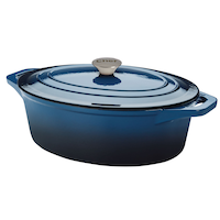 MASTER Chef Oval Dutch Oven, Durable Cast Iron, Oven Safe, Blue Front_Angled_Left