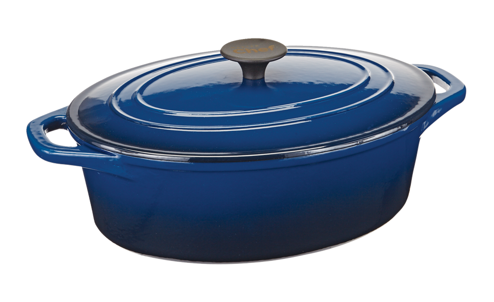 MASTER Chef Oval Dutch Oven, Durable Cast Iron, Oven Safe, Blue