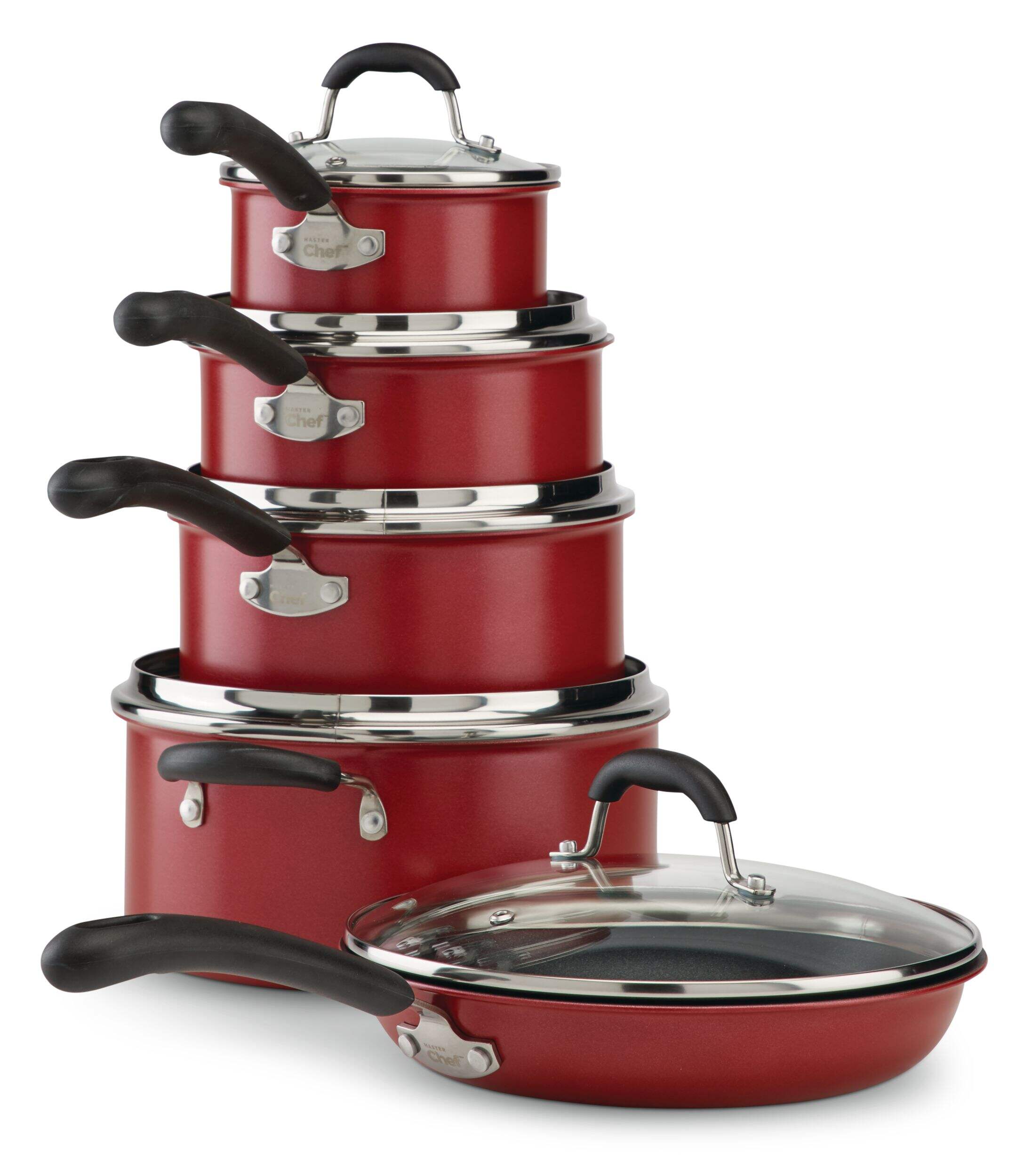 MASTER Chef Cookware Set, Non-stick, PFOA-Free, Dishwasher & Oven Safe, Red, 10-pc Composite_or_Mixed