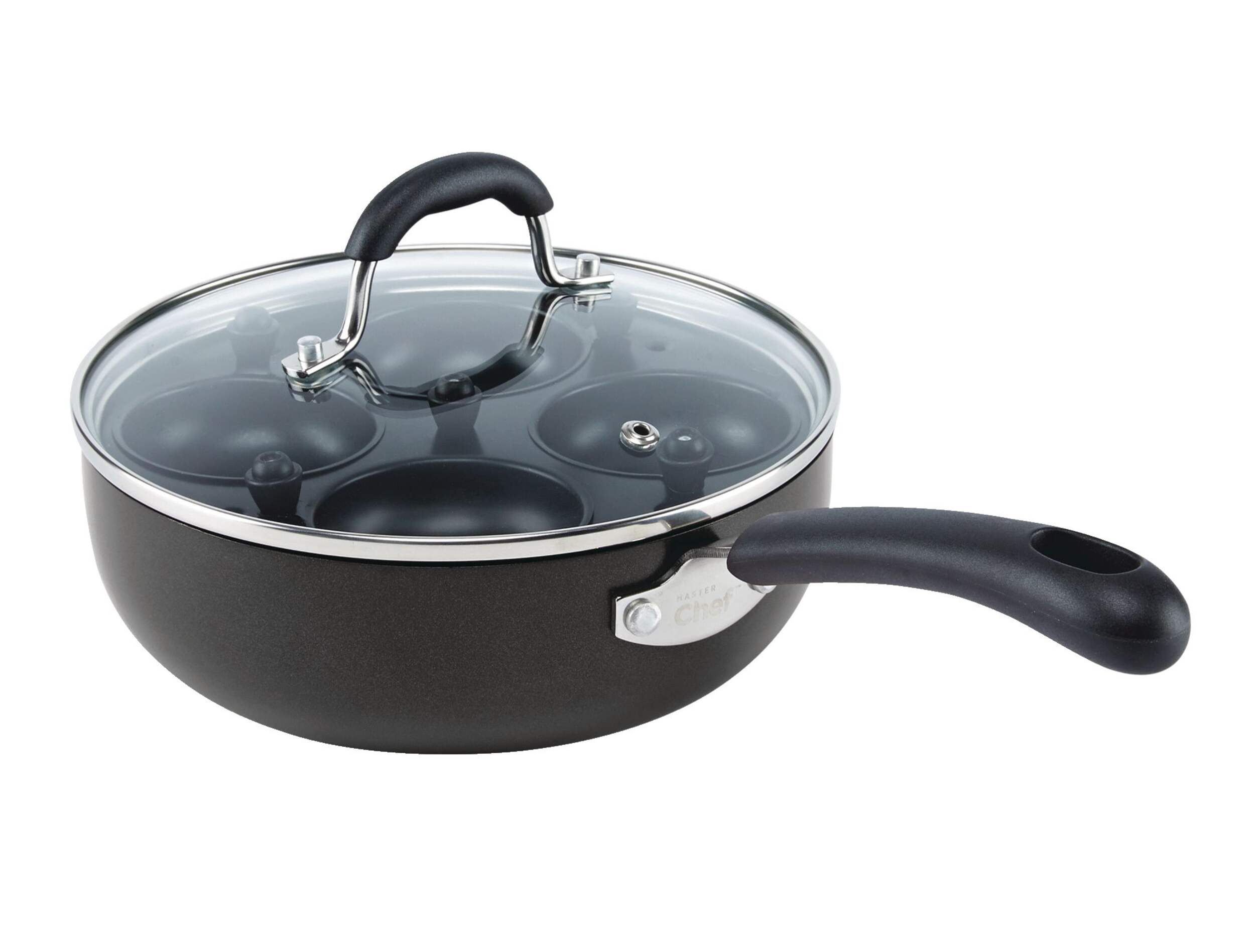 MASTER Chef Egg Poacher w/ Glass Lid, PFOA Free, 4-Cups Back_Angled_Left