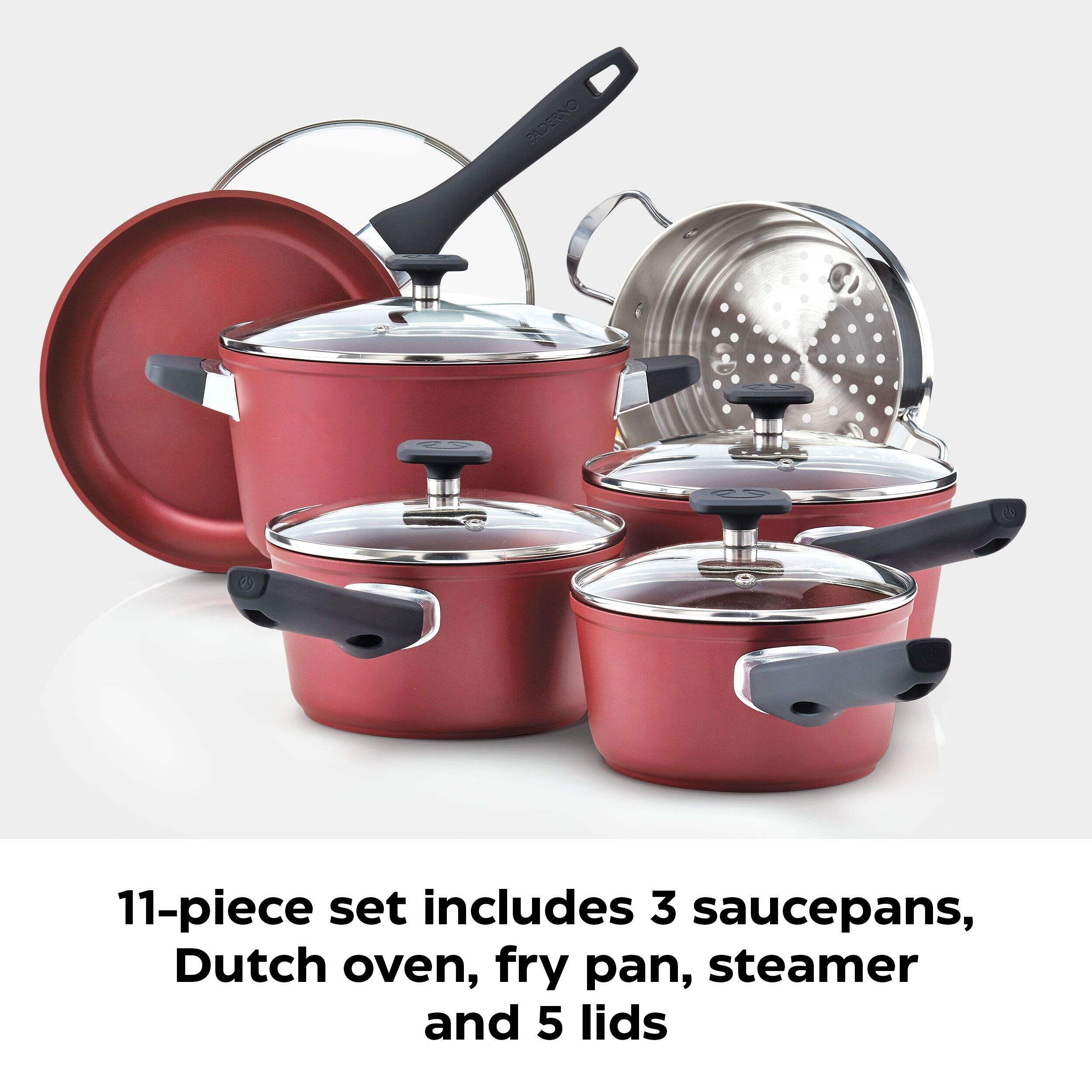 PADERNO Classic Cookware Set, NonStick, Maroon, 11pc Canadian Tire
