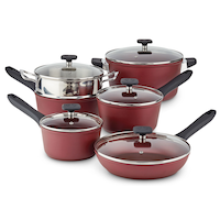 PADERNO Classic Cookware Set, Non-Stick, Maroon, 11-pc Composite_or_Mixed