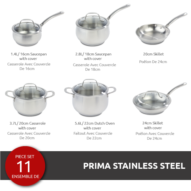 Lagostina Prima Stainless Steel Cookware Set & Oven Safe, 11-pc ...