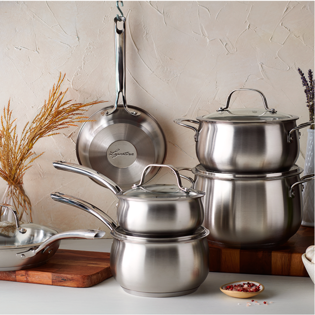 Lagostina Prima Stainless Steel Cookware Set & Oven Safe, 11pc