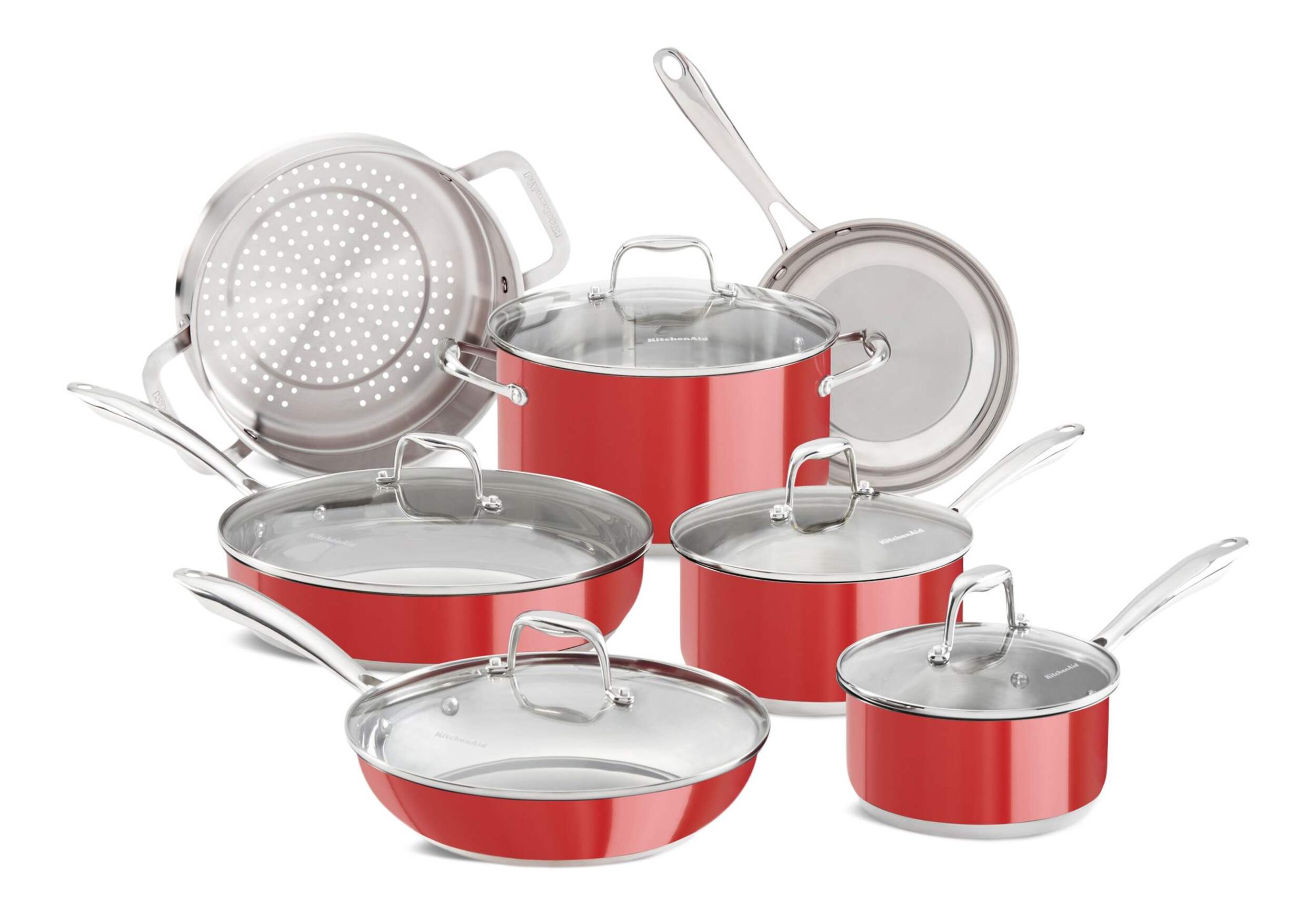 KitchenAid Stainless Steel Cookware Set, Red, 12-pc | Canadian Tire