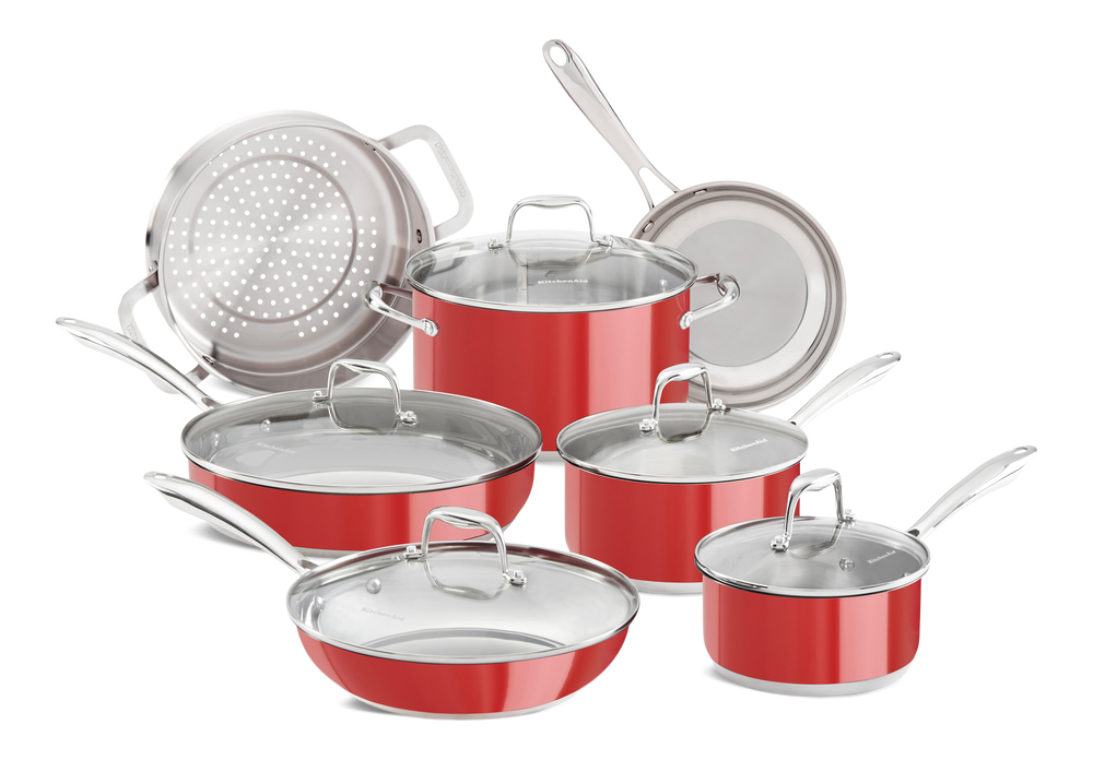 KitchenAid Stainless Steel Cookware Set, Red, 12pc Canadian Tire