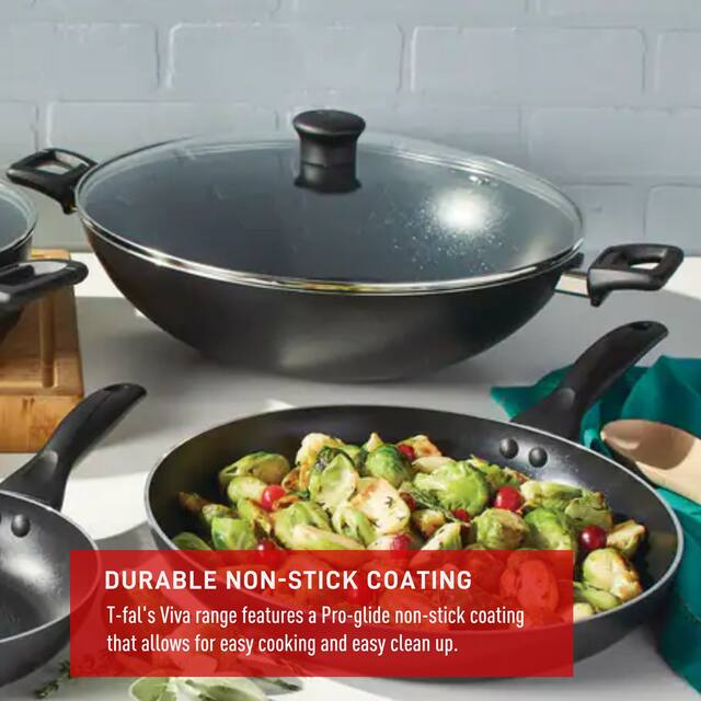 T-fal Jumbo Wok Pan with Glass Lid, Non-Stick, Dishwasher & Oven Safe ...