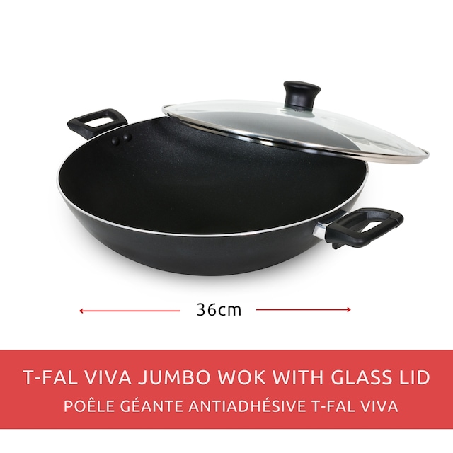 Tfal Jumbo Wok Pan with Glass Lid, NonStick, Dishwasher & Oven Safe