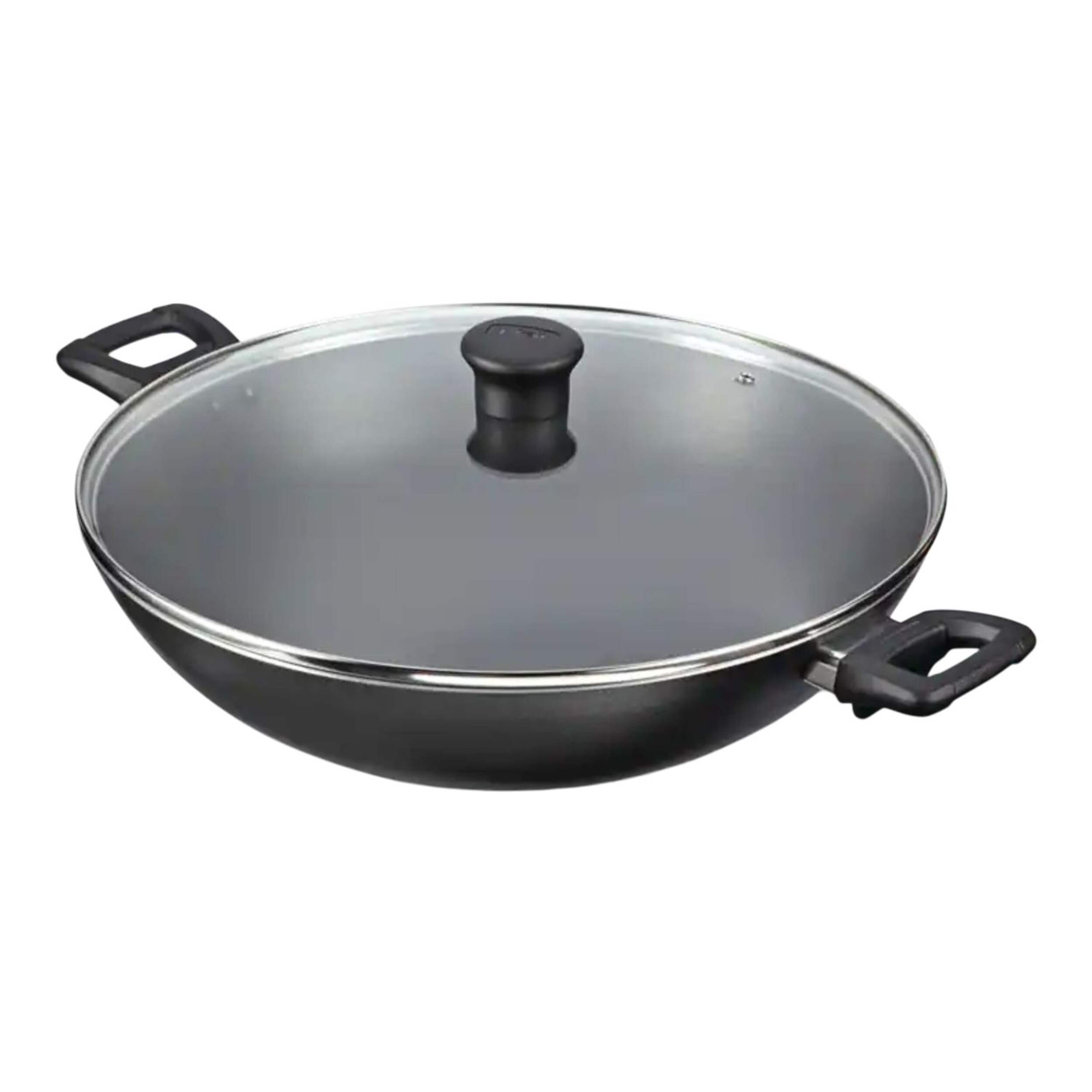 T-fal Jumbo Wok Pan with Glass Lid, Non-Stick, Dishwasher & Oven Safe, 36cm Front_Three_Fourths_Angled_Left