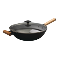 PADERNO Classic Cast Iron Wok Stir Fry Pan, PFOA-Free, Non-Stick, Black, 32cm
