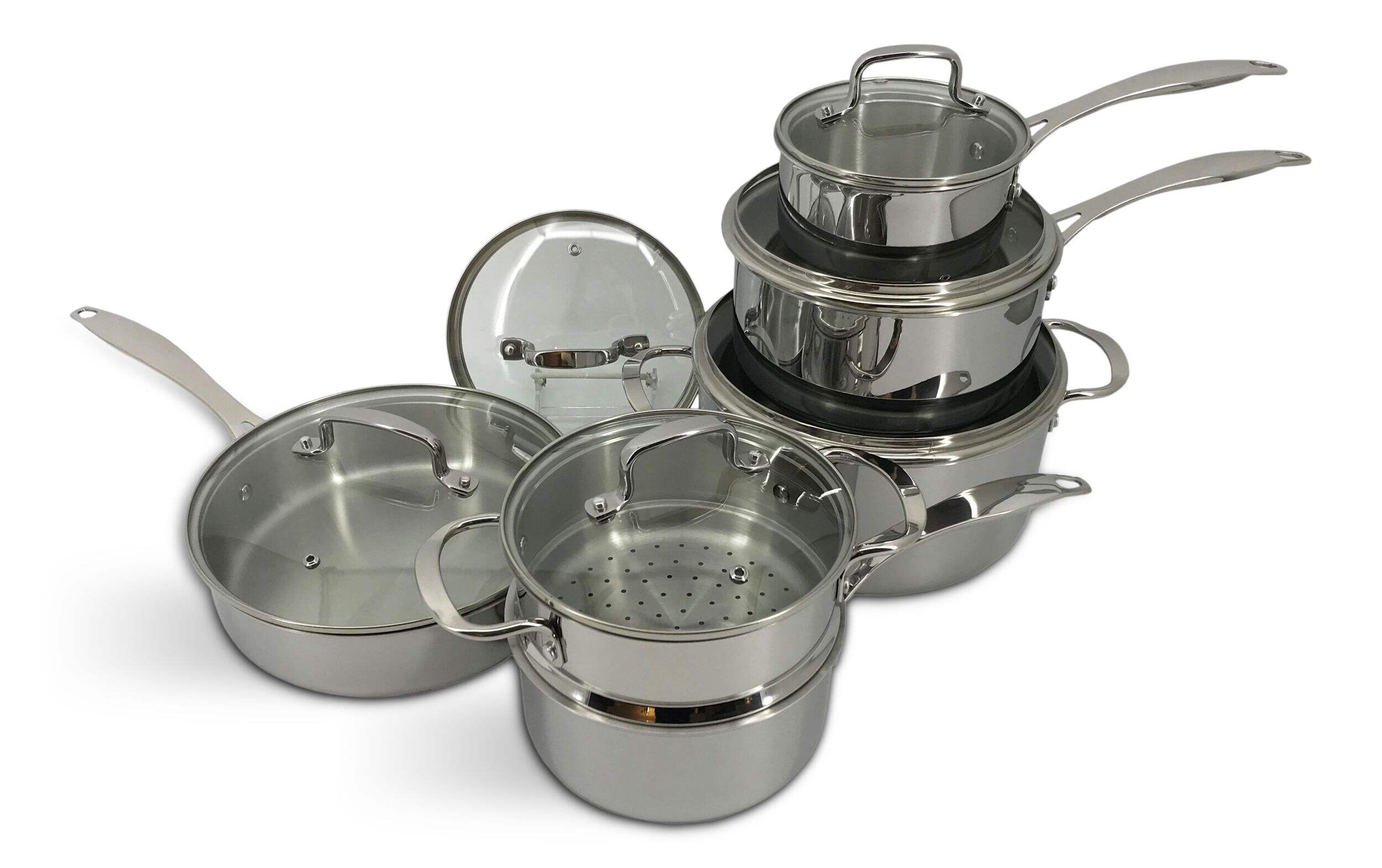 Vida by PADERNO Elite Series 3-Ply Cookware Set, Oven Safe, Stainless Steel Front_Elevated