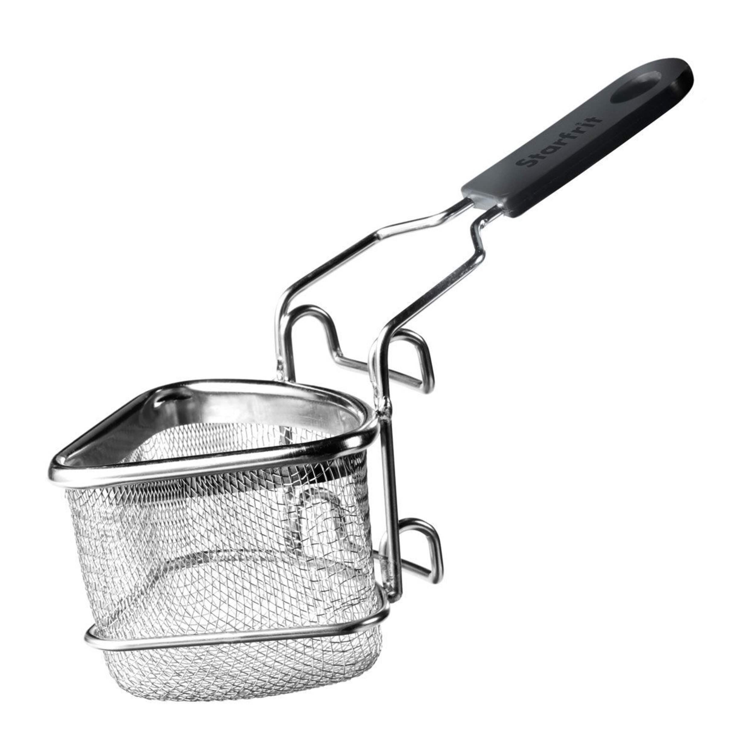 Starfrit Stainless Steel 2-Way Draining Fondue Cooking Basket with Heat-Resistant Handle, 3.7-in Front_Three_Fourths_Angled_Left