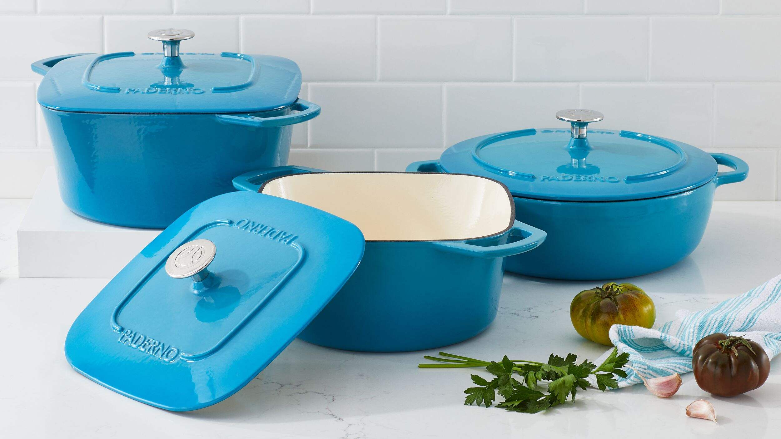 PADERNO Braiser, Durable Cast Iron, Oven Safe, Atlantic Blue, 5qt