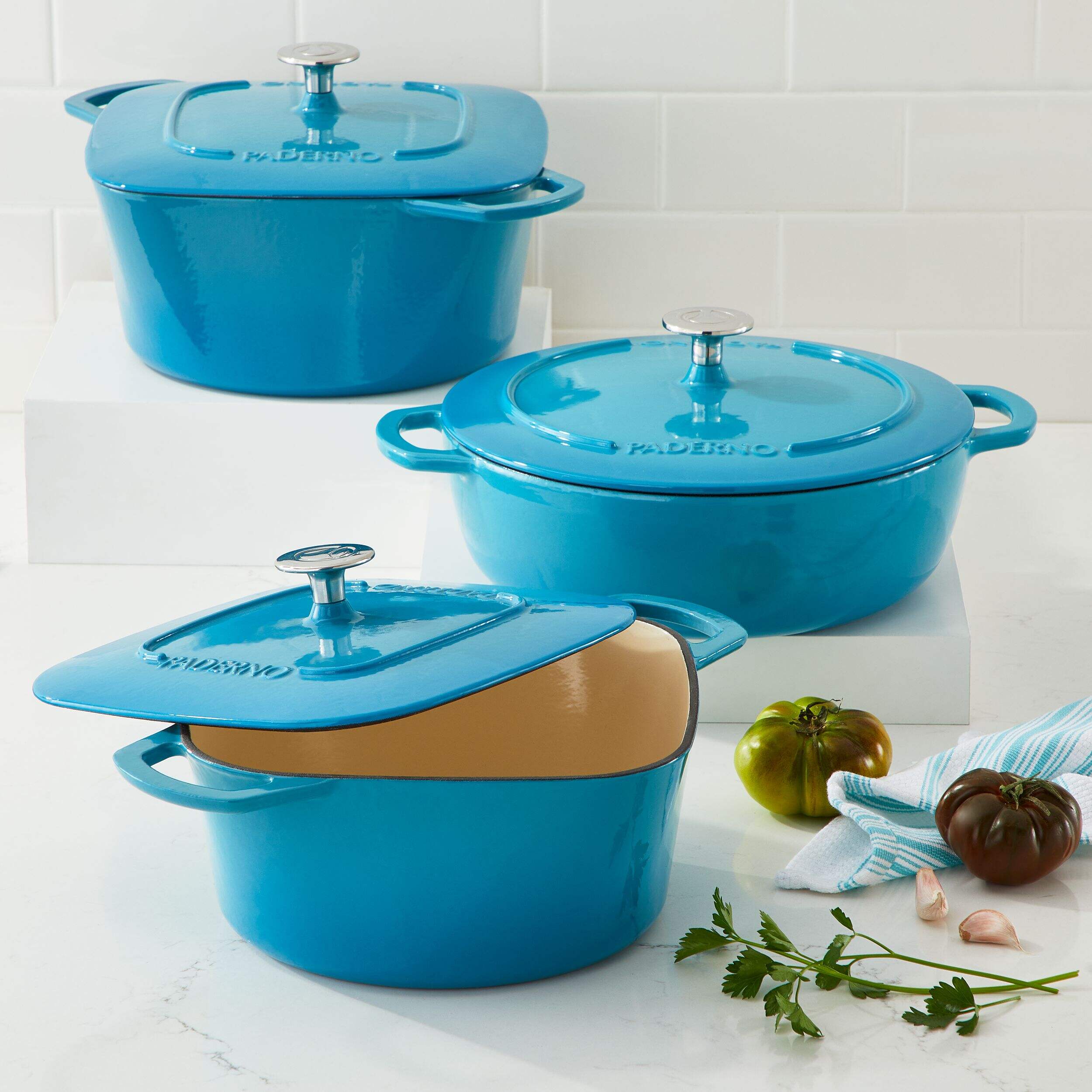 PADERNO Braiser, Durable Cast Iron, Oven Safe, Atlantic Blue, 5qt