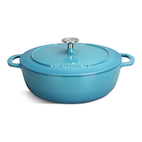 PADERNO Braiser, Durable Cast Iron, Oven Safe, Atlantic Blue, 5-qt Front_Flat