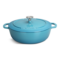 PADERNO Braiser, Durable Cast Iron, Oven Safe, Atlantic Blue, 5-qt Front_Flat
