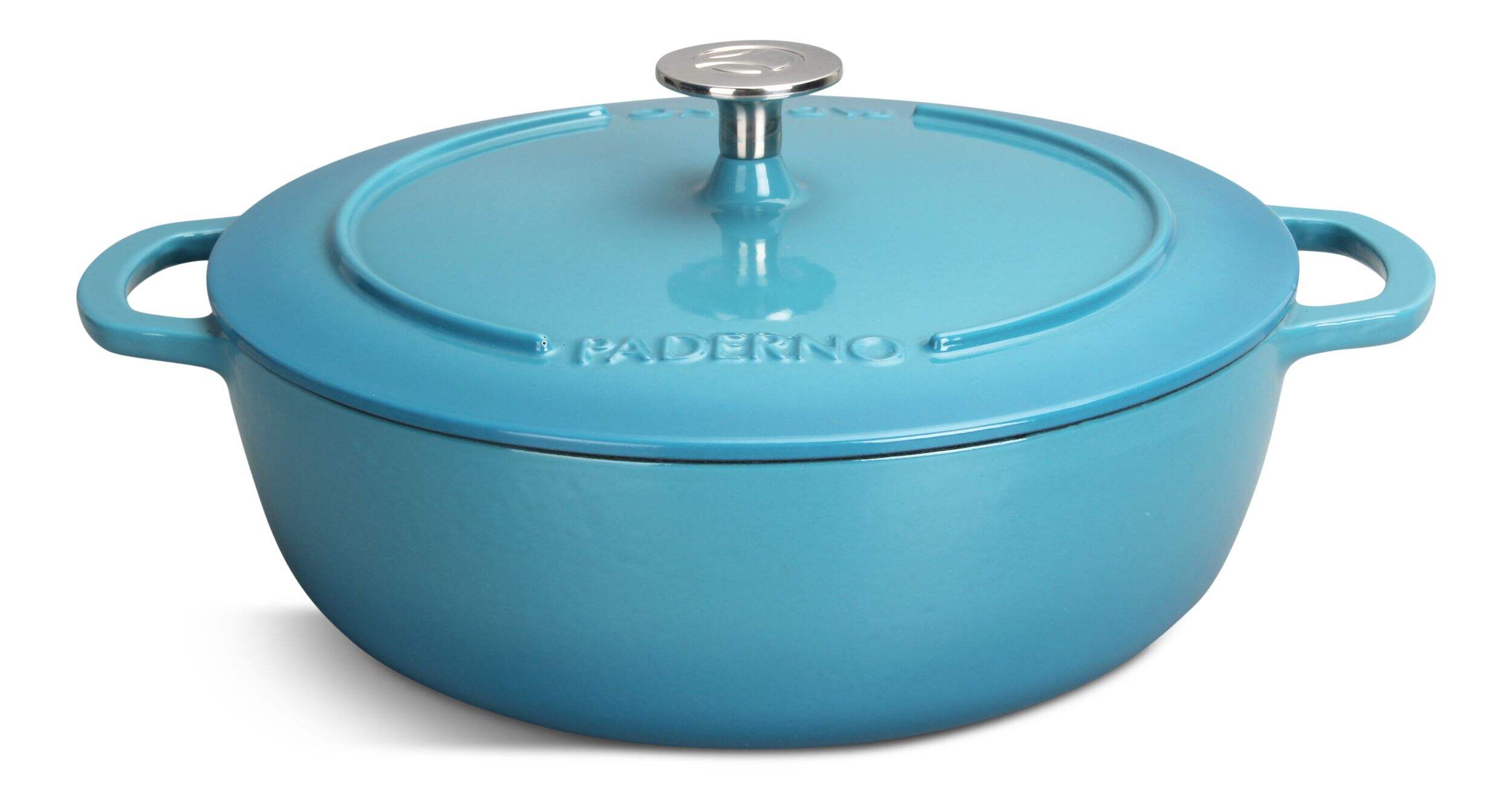 PADERNO Braiser, Durable Cast Iron, Oven Safe, Atlantic Blue, 5-qt Front_Flat