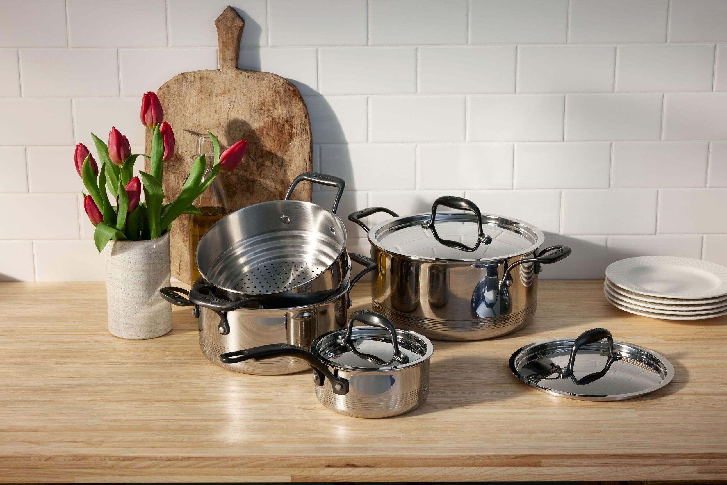 Lagostina Elite Clad Stainless Steel Cookware Set, 7-Ply, Oven Safe, 12 ...