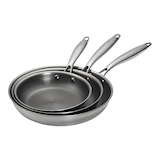 The Rock Clad Non-Stick Frying Pan Set, Hybrid Stainless Steel & Ceramic, PFAS-Free, Induction Compatible, Silver, 20cm, 24cm, 28cm, 3-pk Front_Angled_Left