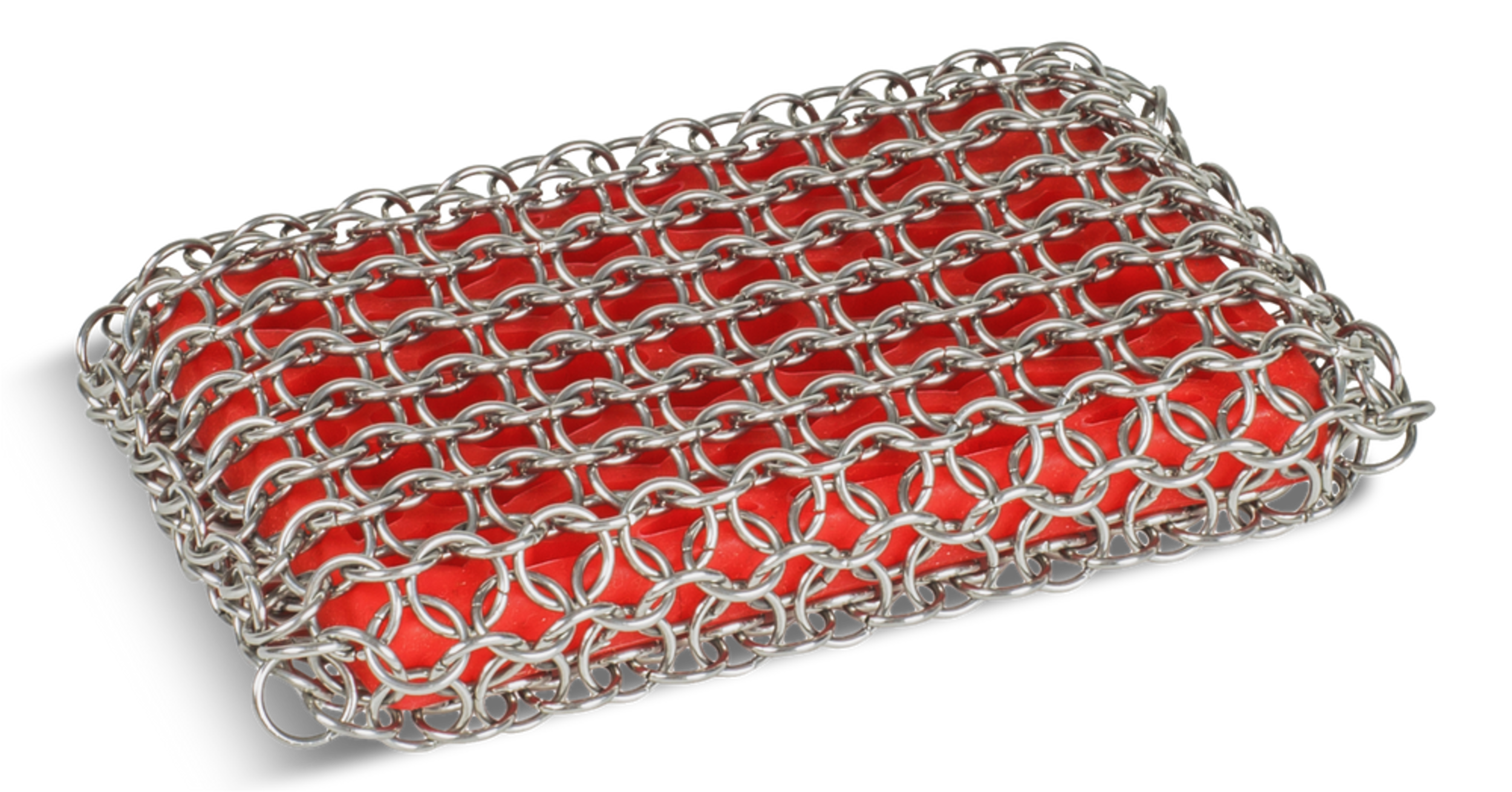 Lodge Dishwasher-Safe Cast Iron Scrubbing Pad, Red Front_Three_Fourths_Angled_Left