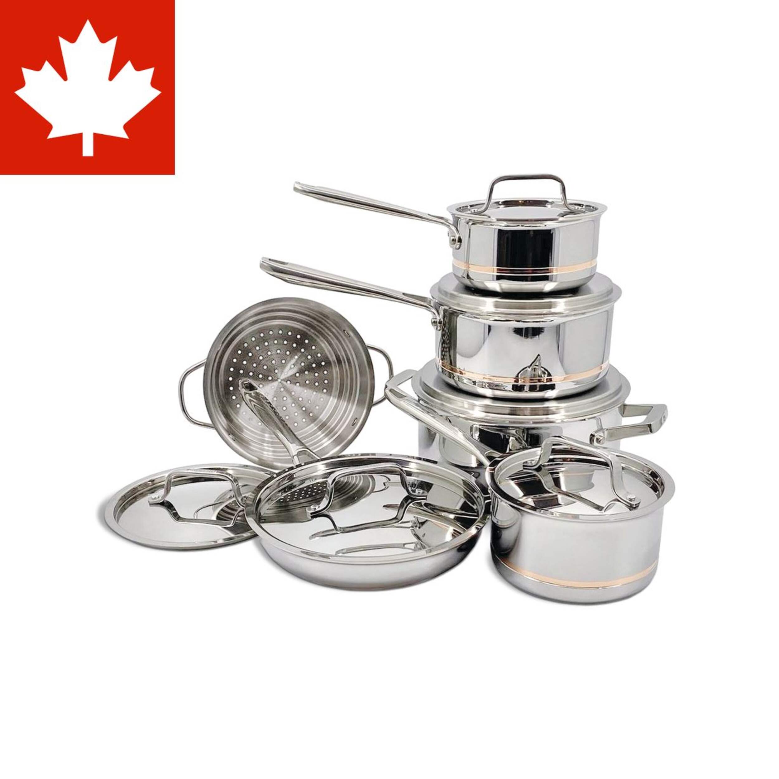 PADERNO 5-Ply Copper Core Stainless Steel Cookware Set, Oven Safe, 12-pc Front_Angled_Left
