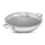 PADERNO Hybrid Clad Wok with Glass Lid, 36-cm Front_Angled_Right