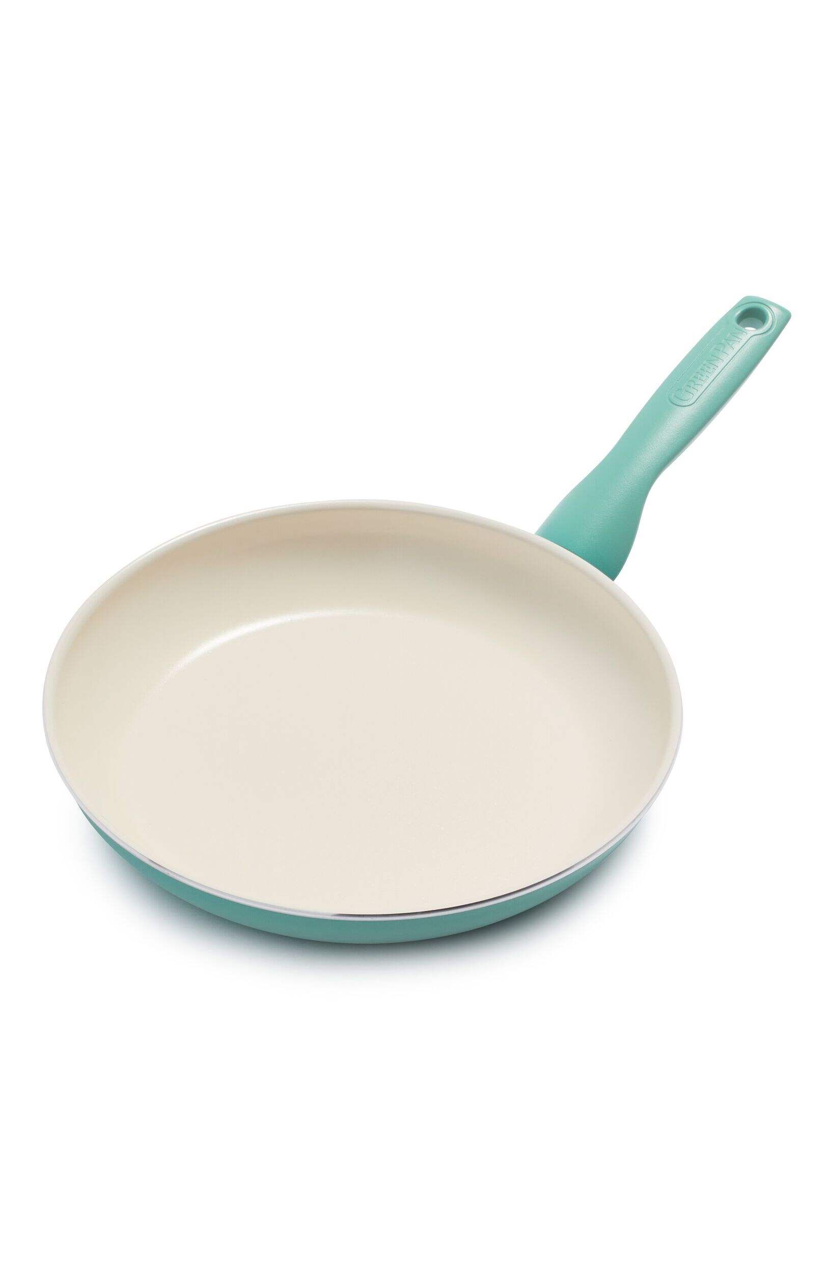 GreenPan Rio Ceramic Open Frypan, Dishwasher & Oven Safe, Turquoise, 12-in Front_Three_Fourths_Angled_Left