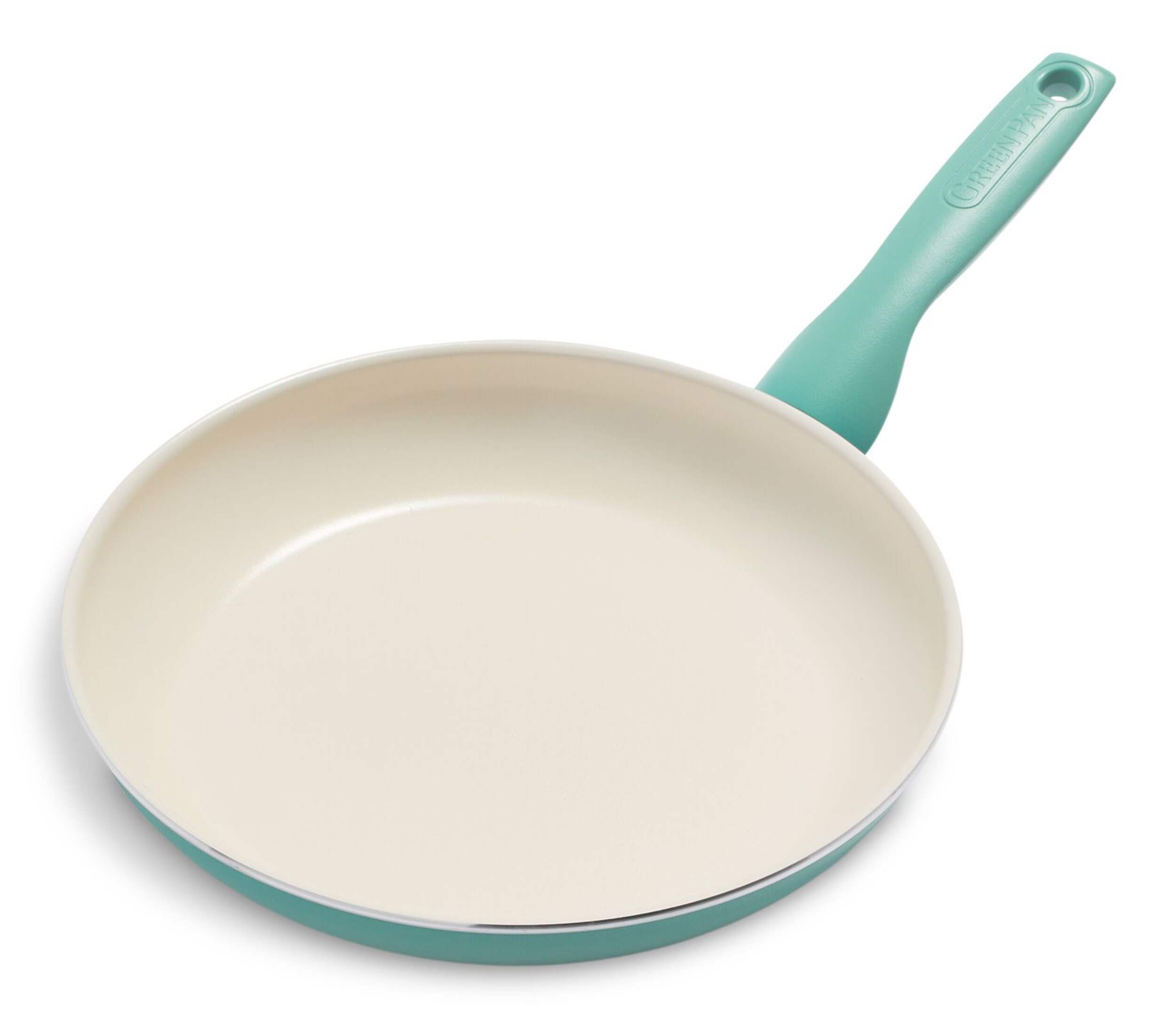 GreenPan Rio Ceramic Open Frypan, Dishwasher & Oven Safe, Turquoise, 10-in Front_Three_Fourths_Angled_Left