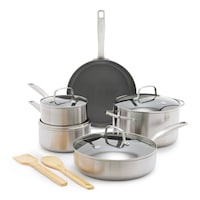 GreenPan Chatham Stainless Steel Ceramic Cookware Set, 11-pc Front_Elevated
