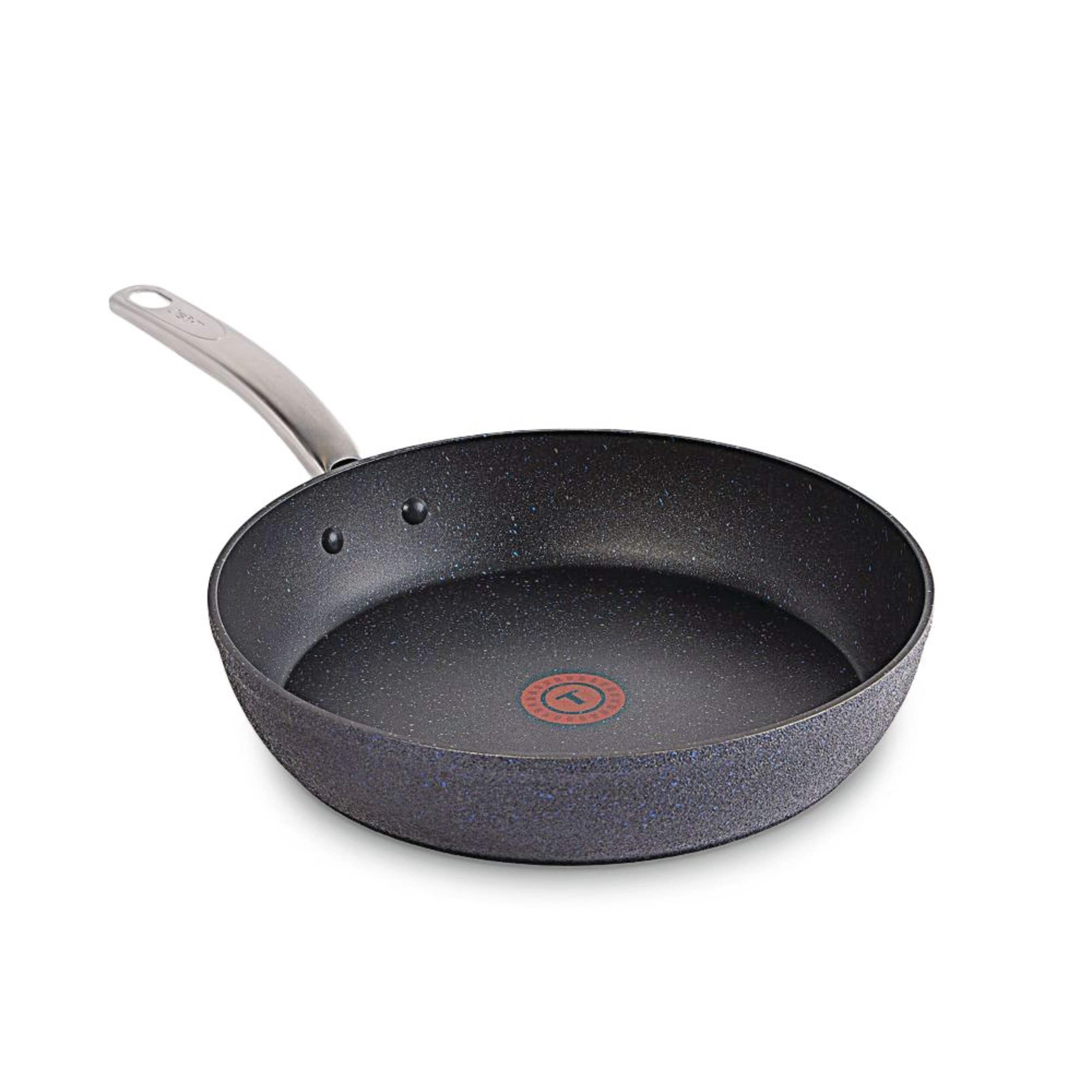 T-fal StoneShield Non-Stick Frypan with DefenseShield™ Technology, 6-Multilayer Construction, Rock Texture, Induction Safe, Black, 10-in Front_Three_Fourths_Angled_Right