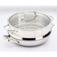 PADERNO Chef's Choice Non-Stick Pan with Steamer Front_Angled_Right