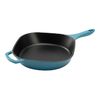 PADERNO Enameled Cast Iron Frying Pan, Turquoise Blue, 10-in Front_Three_Fourths_Angled_Left