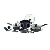 T-fal Viva Non-Stick Cookware Set, Black, 9-pc Front_Elevated