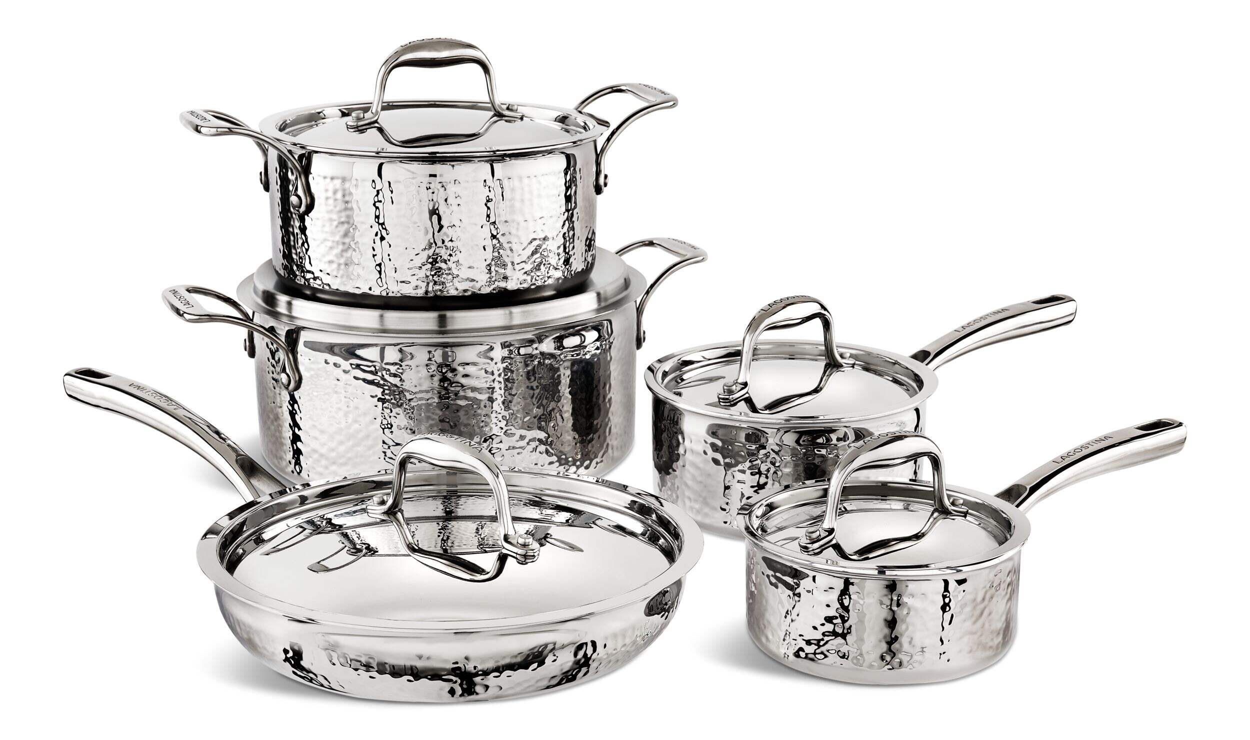 Lagostina 3-Ply Hammered Stainless Steel Cookware Set, 10-pc Composite_or_Mixed